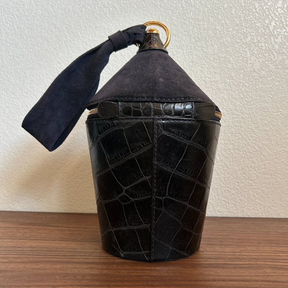 STAUD Minnow Handbag in Navy Crocodile Leather - Picture 4 of 6